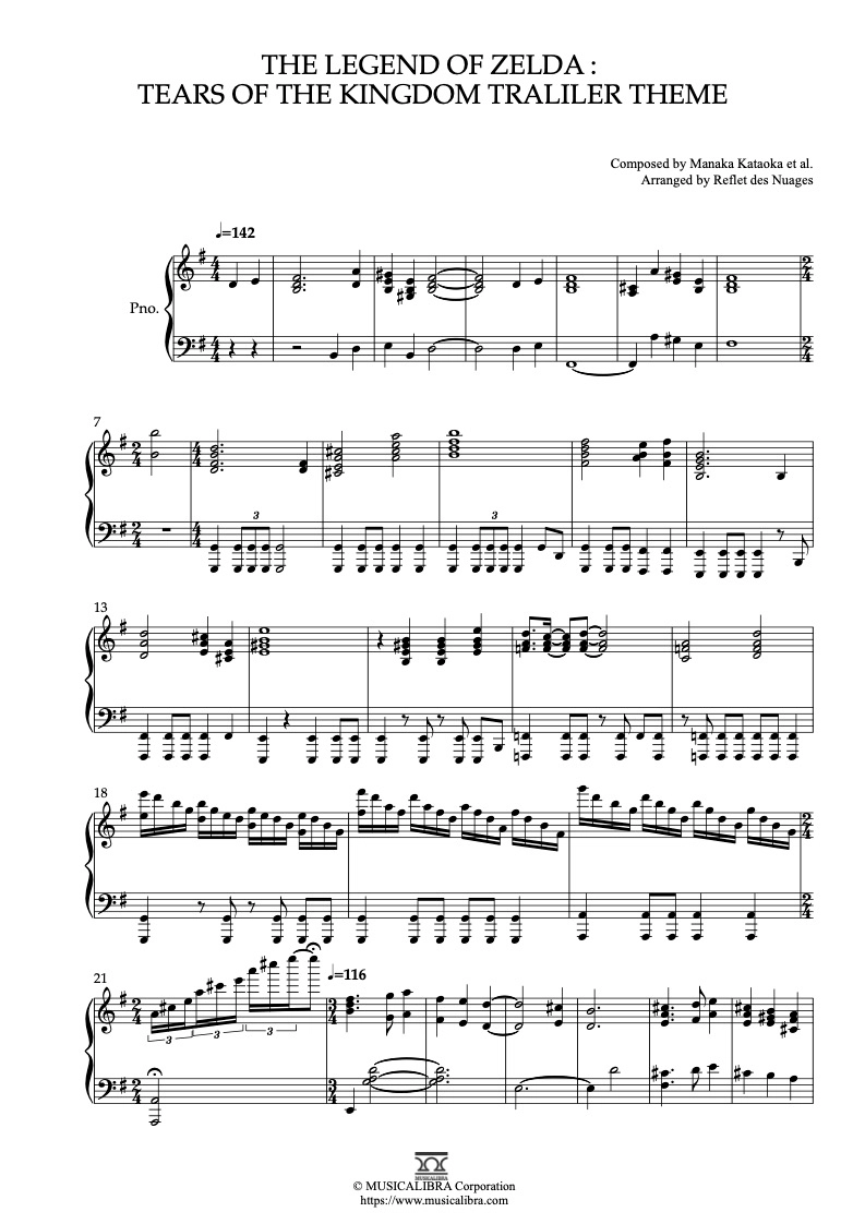 PIANO SOLO 楽譜] The Legend of Zelda Tears of the Kingdom