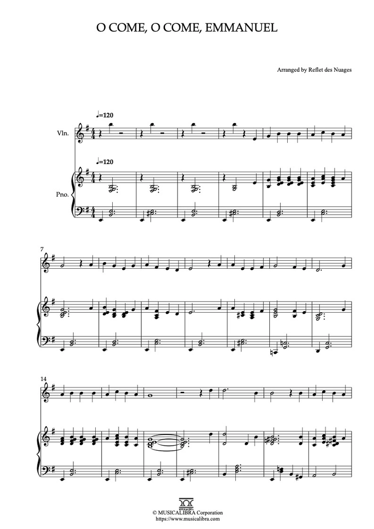 PIANO SOLO 楽譜] O Come, O Come, Emmanuel ピアノ 編曲 楽譜