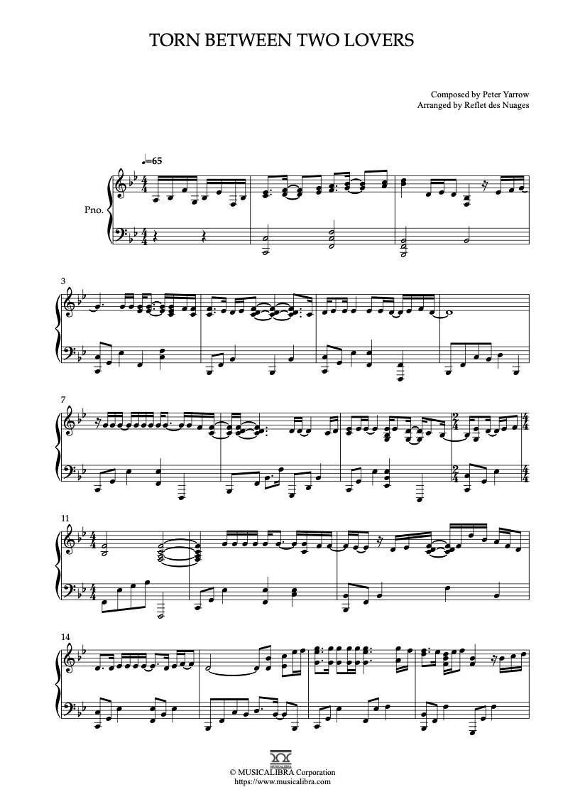 PIANO SOLO SHEET MUSIC] Torn Between Two Lovers : MUSICALIBRA