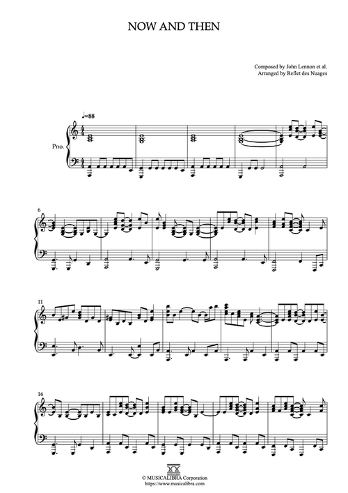 PIANO SOLO 楽譜] Now and Then ピアノ 編曲 楽譜 : Musicalibra Japan
