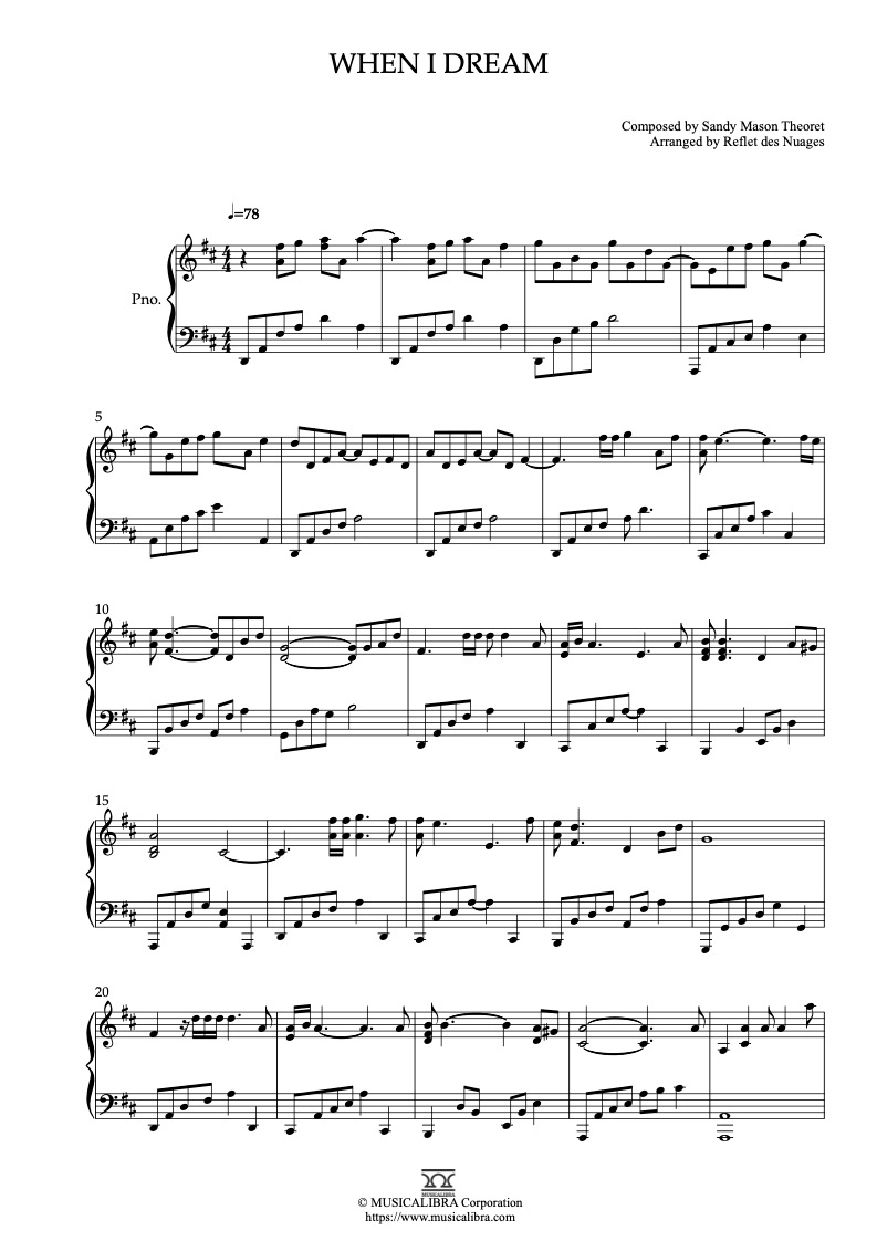 PIANO SOLO 楽譜] When I Dream ピアノ 編曲 楽譜 : Musicalibra