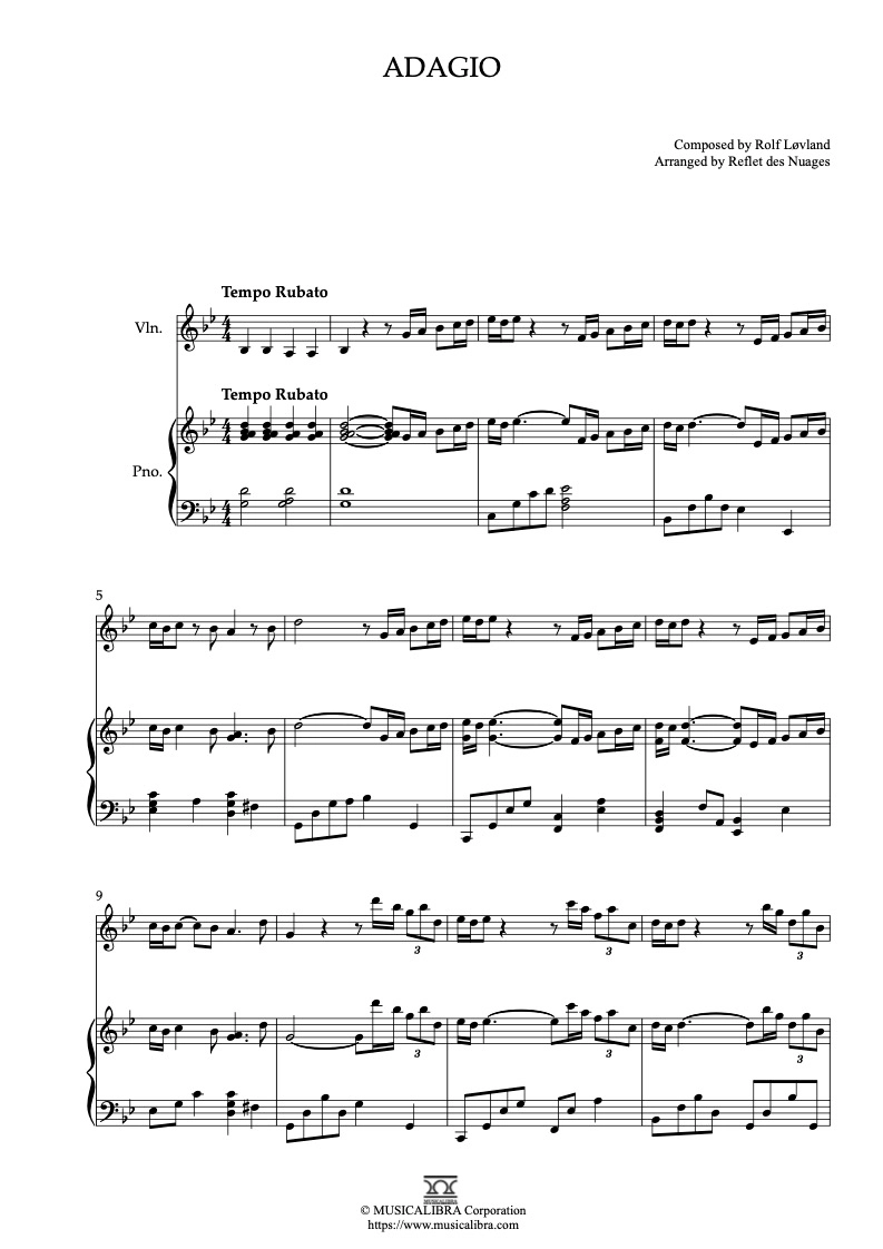 DUET 楽譜] Secret Garden Adagio - ヴァイオリン、ピアノデュエット