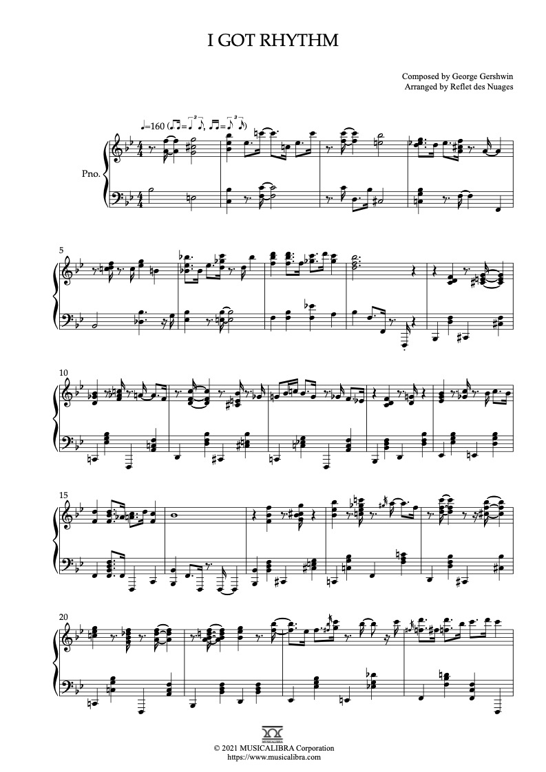 PIANO SOLO 楽譜] I Got Rhythm ピアノ 編曲 楽譜 : MUSICALIBRA JAPAN