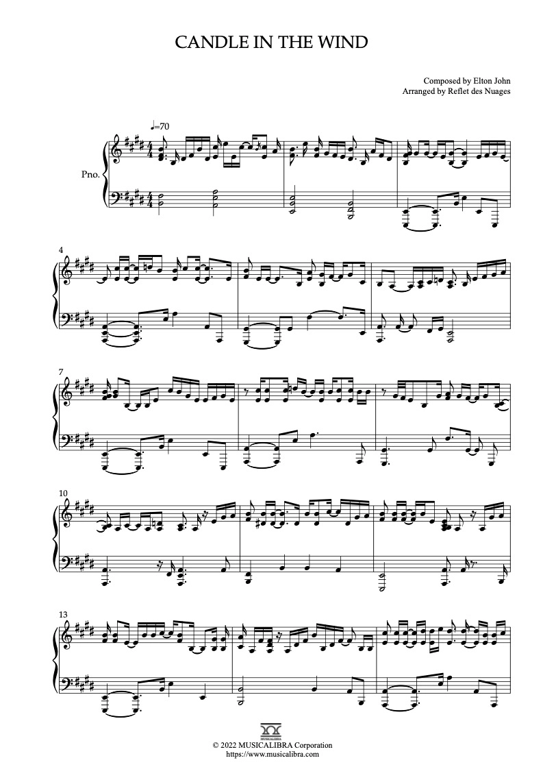 PIANO SOLO SHEET MUSIC] Candle in the Wind Sheet Music : MUSICALIBRA