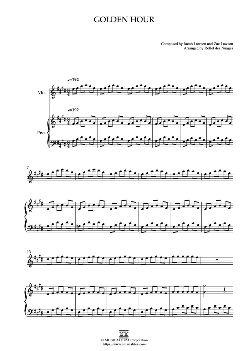 DUET 楽譜] golden hour - ヴァイオリン、ピアノデュエット 室内楽