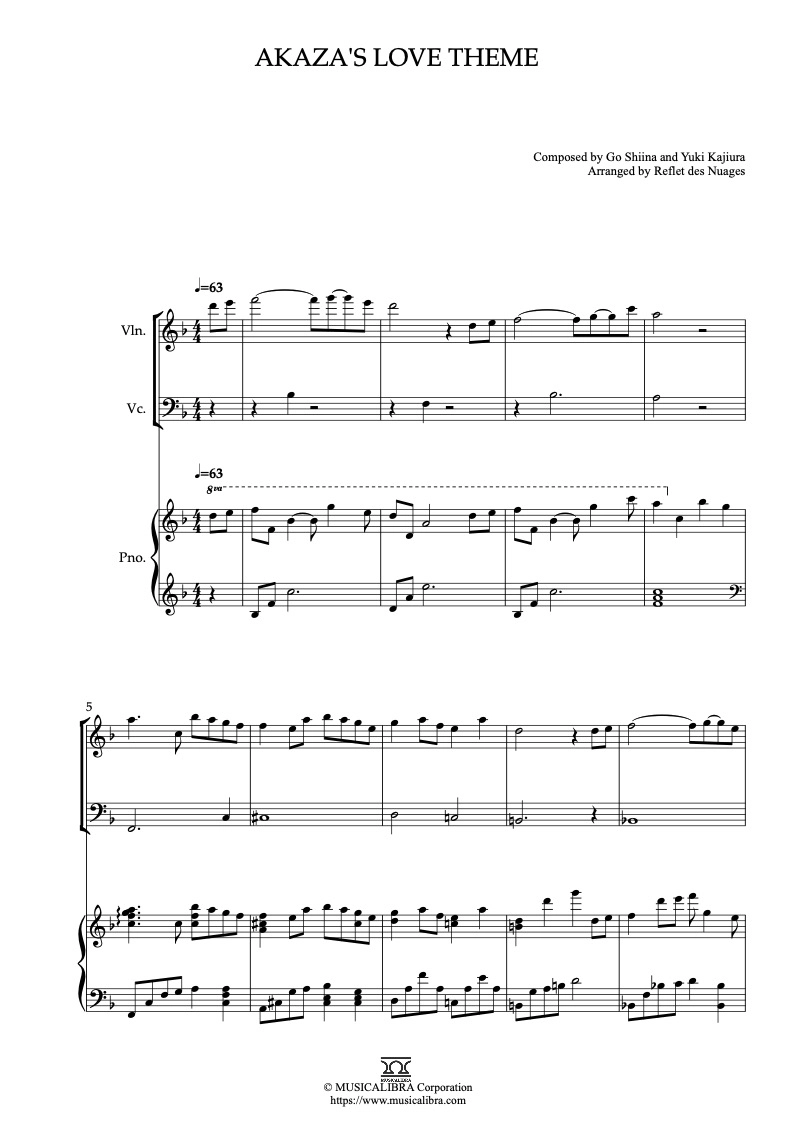 トリオ・パー・ウノ【楽譜】チャイナドラ（3組 6枚）セット TRIO 楽譜] Akaza's Love Theme - ヴァイオリン、チェロ、ピアノトリオ
