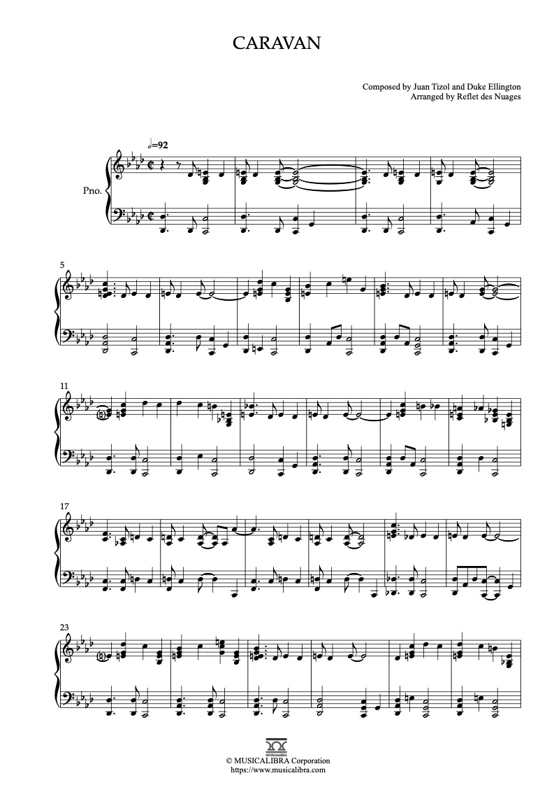 PIANO SOLO 楽譜] Caravan ピアノ 編曲 楽譜 : MUSICALIBRA JAPAN