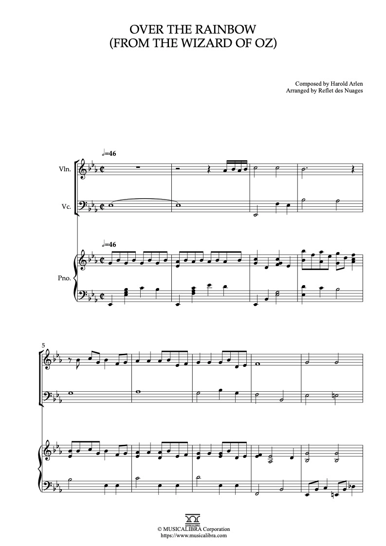 TRIO 楽譜] The Wizard of Oz Over the Rainbow - ヴァイオリン