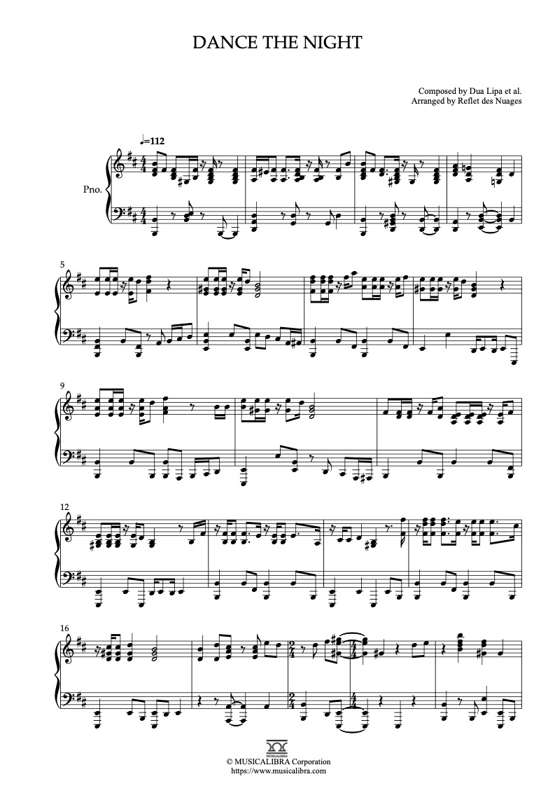 PIANO SOLO SHEET MUSIC] Dance the Night : MUSICALIBRA