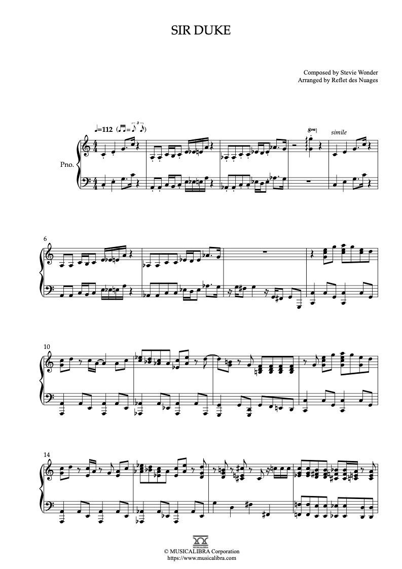 PIANO SOLO 楽譜] Sir Duke ピアノ 編曲 楽譜 : Musicalibra Japan