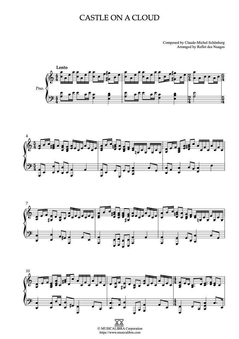 PIANO SOLO 楽譜] Castle on a Cloud ピアノ 編曲 楽譜 : MUSICALIBRA
