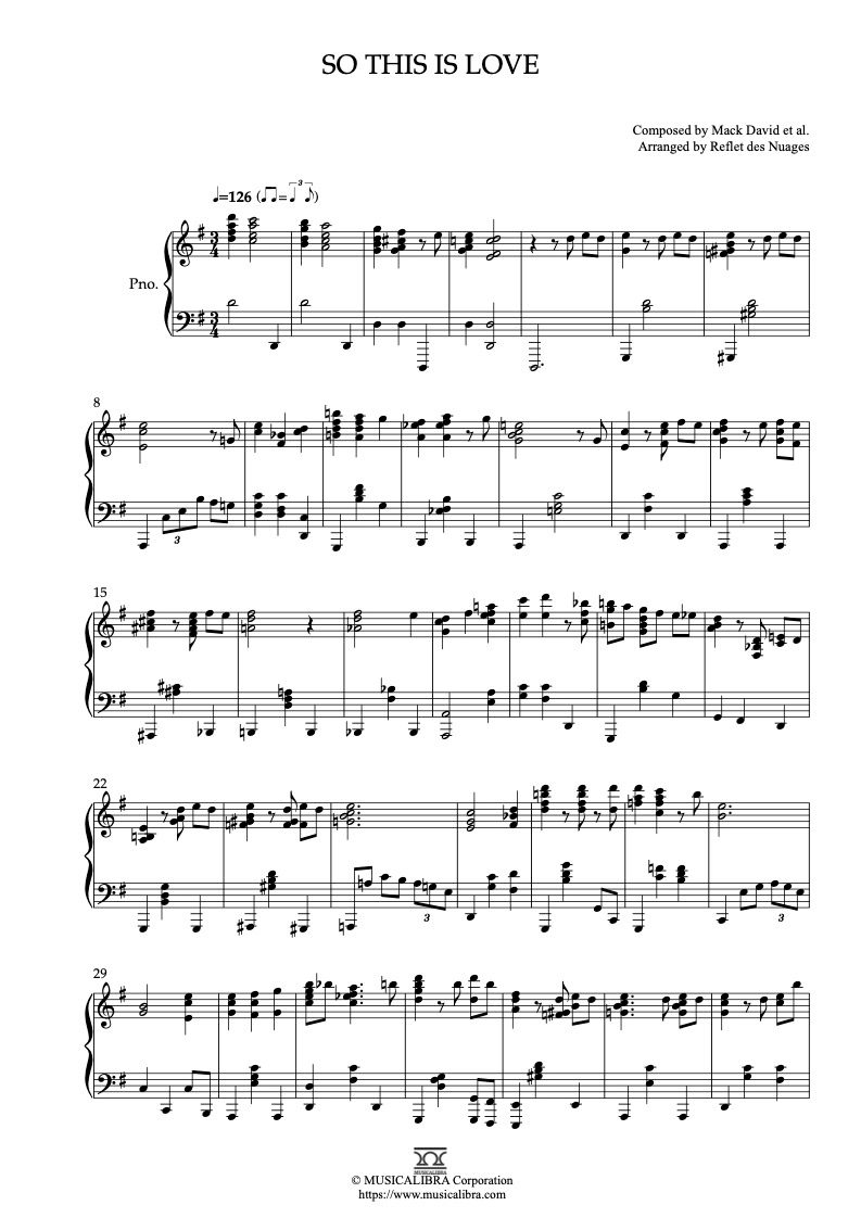 PIANO SOLO 楽譜] So This Is Love ピアノ 編曲 楽譜