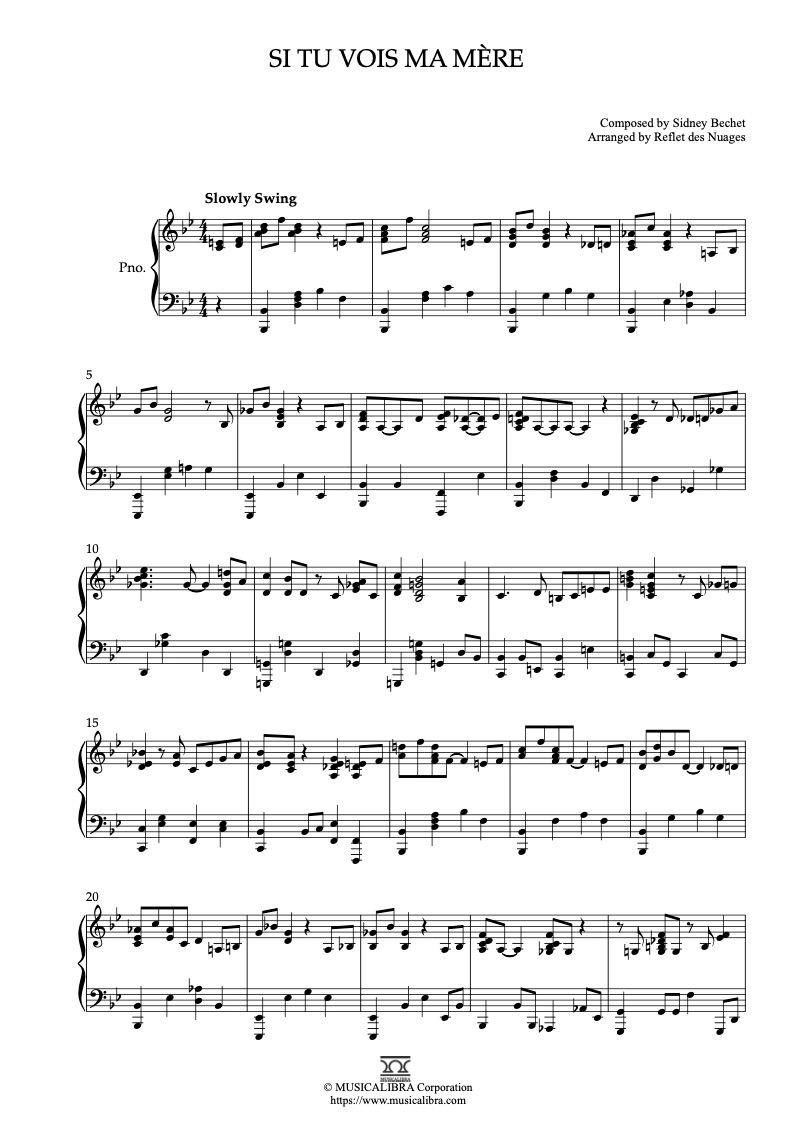 PIANO SOLO 楽譜] Si tu vois ma mère ピアノ 編曲 楽譜
