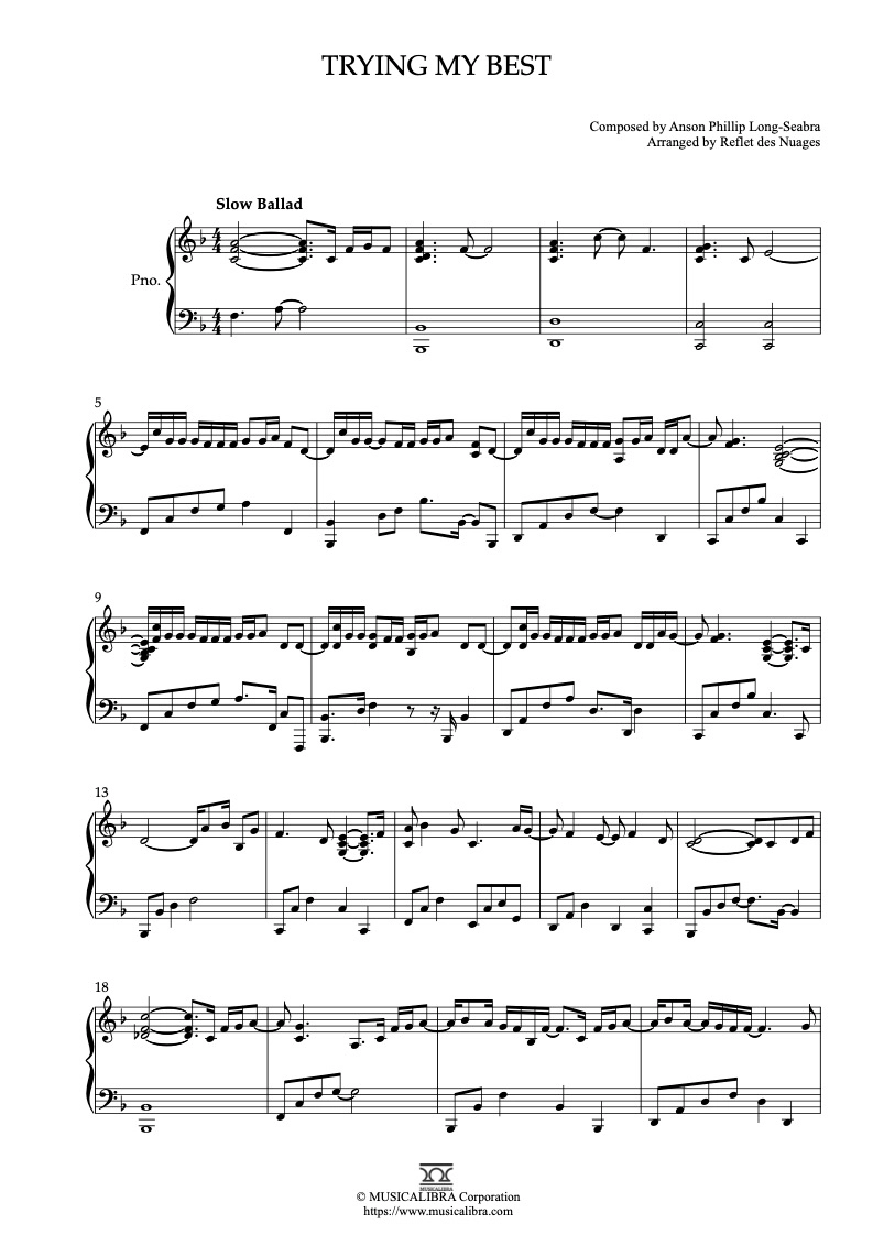 PIANO SOLO 楽譜] Trying My Best ピアノ 編曲 楽譜 : MUSICALIBRA JAPAN