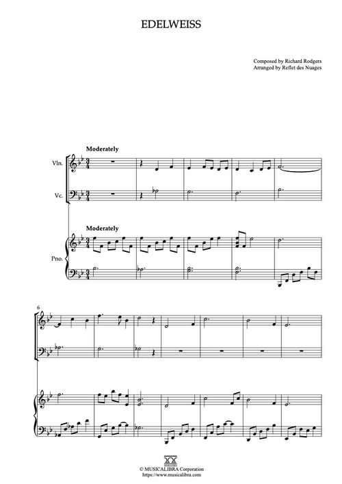 TRIO 楽譜] Edelweiss - ヴァイオリン、チェロ、ピアノトリオ 室内楽 アンサンブル : Musicalibra Japan