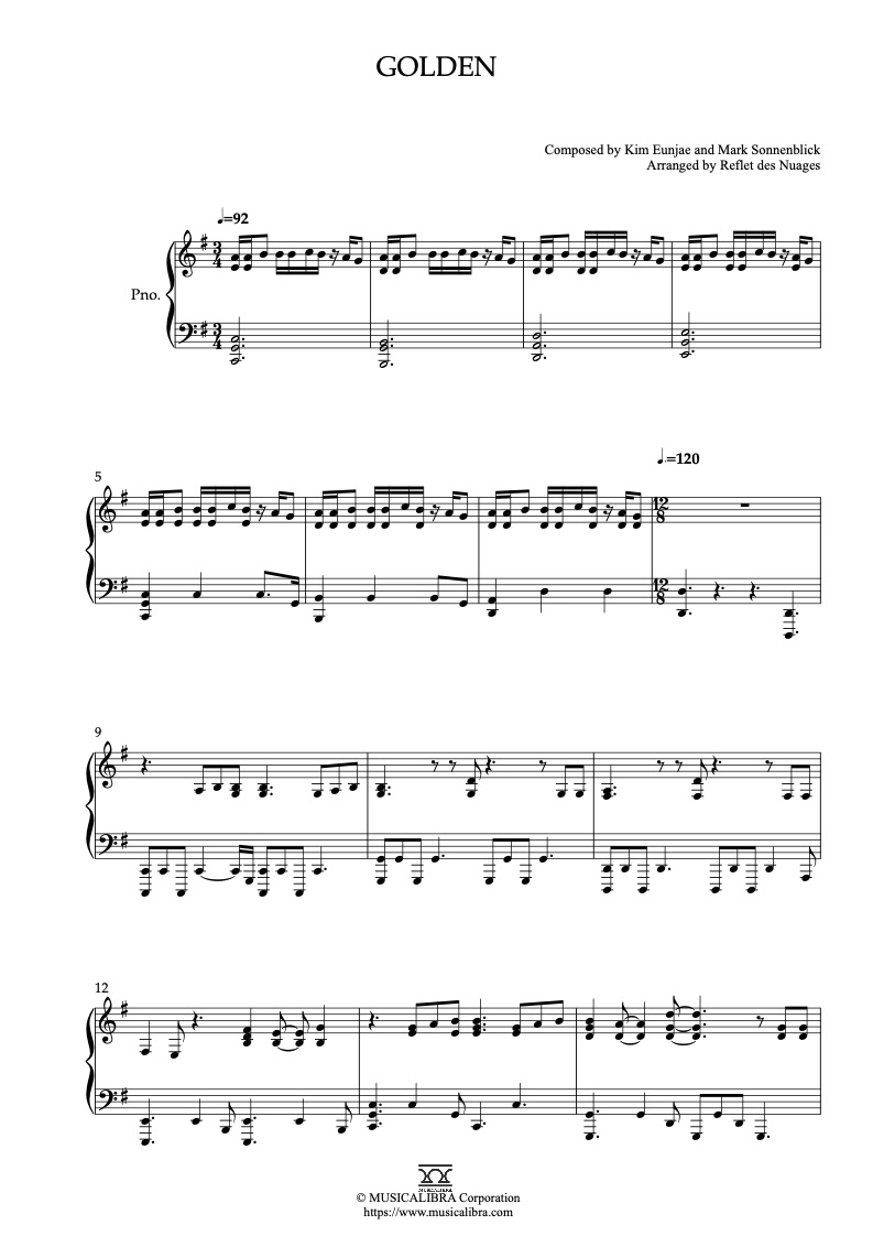 PIANO SOLO 楽譜] Golden ピアノ 編曲 楽譜 : MUSICALIBRA JAPAN