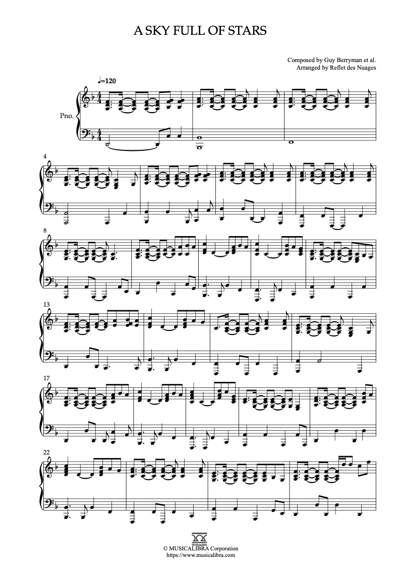PIANO SOLO 楽譜] A Sky Full of Stars ピアノ 編曲 楽譜