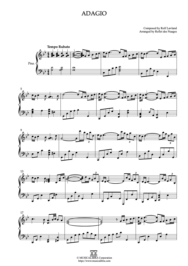 PIANO SOLO 楽譜] Secret Garden Adagio ピアノ 編曲 楽譜