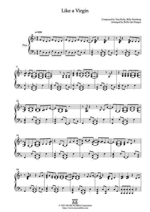 PIANO SOLO SHEET MUSIC] Like a Virgin : Musicalibra