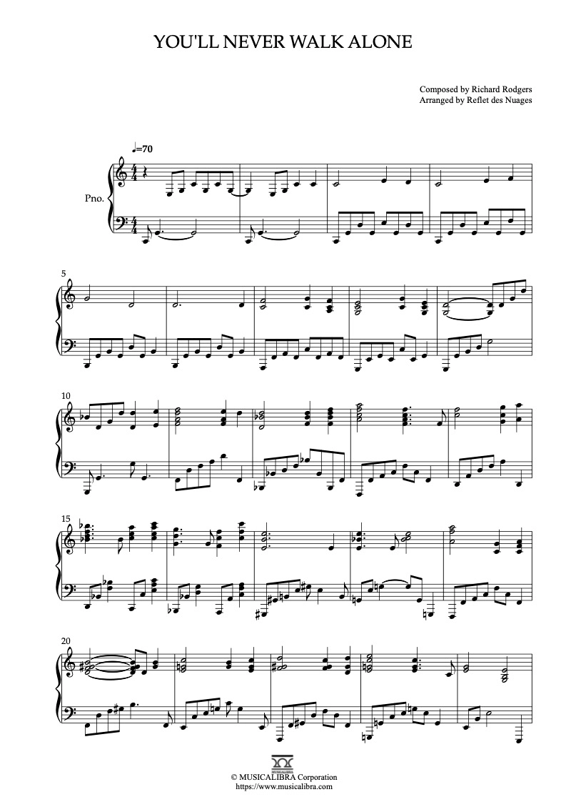 PIANO SOLO 楽譜] You'll Never Walk Alone ピアノ 編曲 楽譜