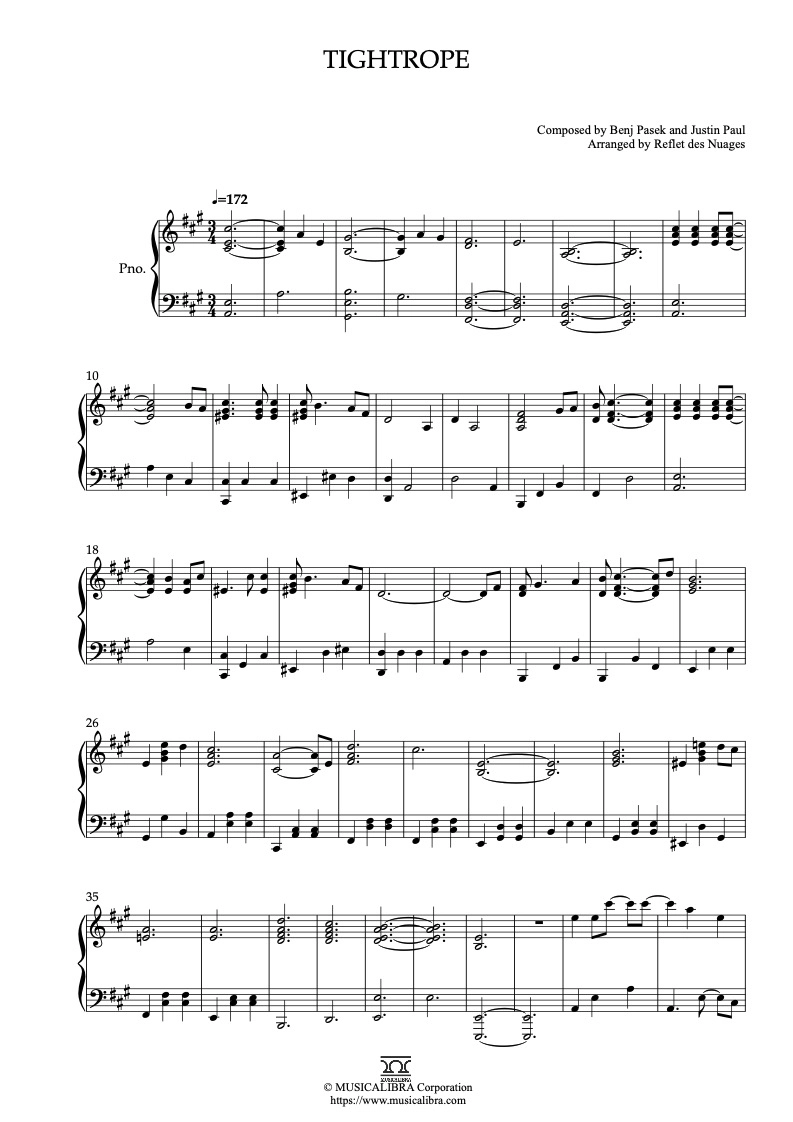 PIANO SOLO SHEET MUSIC] Tightrope : MUSICALIBRA
