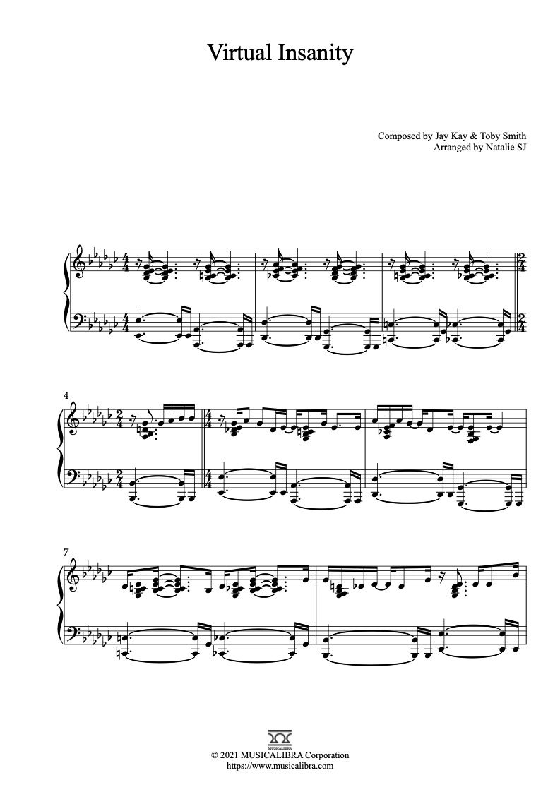 PIANO SOLO 楽譜] Virtual Insanity ピアノ 編曲 楽譜