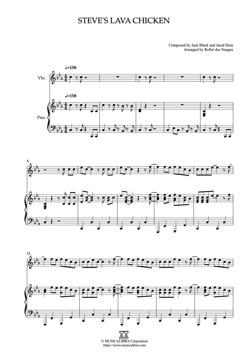 DUET 楽譜] Steve's Lava Chicken - ヴァイオリン、ピアノデュエット