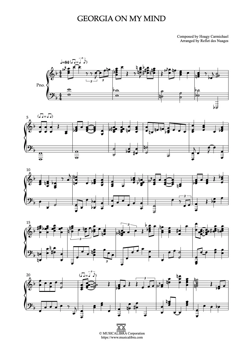PIANO SOLO 楽譜] Georgia on My Mind ピアノ 編曲 楽譜