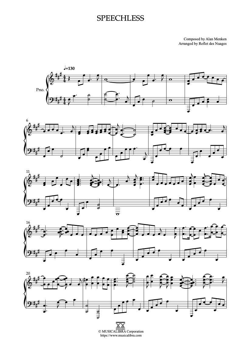 PIANO SOLO 楽譜] Speechless ピアノ 編曲 楽譜 : MUSICALIBRA JAPAN