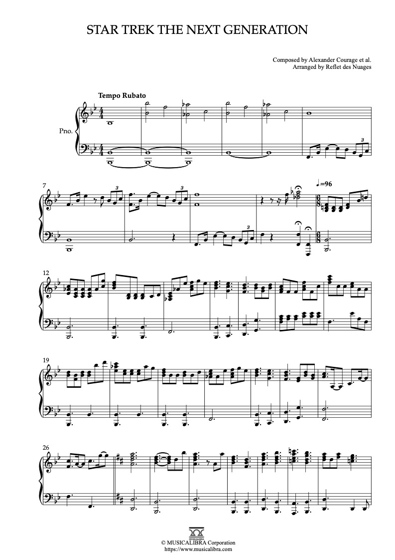 PIANO SOLO 楽譜] Star Trek The Next Generation Main Theme ピアノ