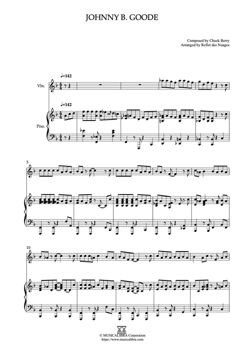 DUET 楽譜] Johnny B. Goode - ヴァイオリン、ピアノデュエット 室内楽