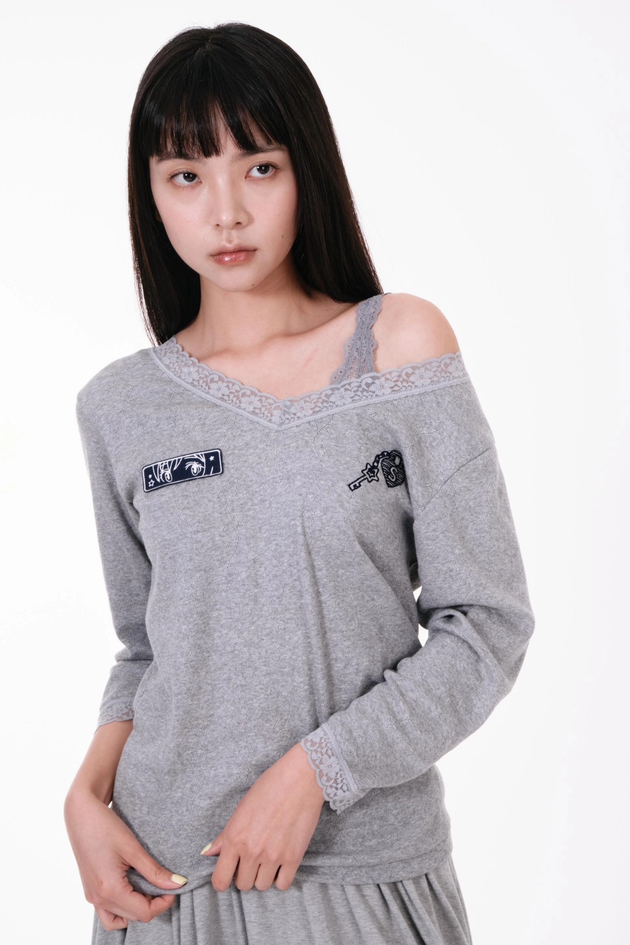 GOTTI LACE TOP GRAY : SHALOM