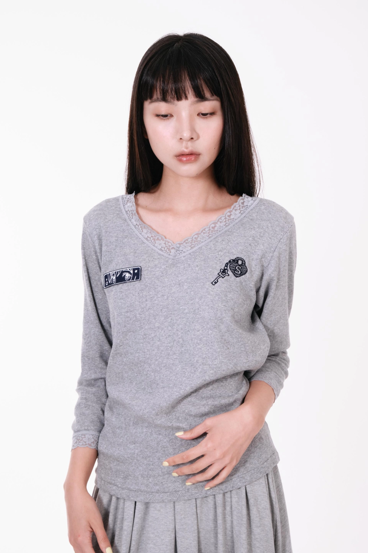 GOTTI LACE TOP GRAY : SHALOM