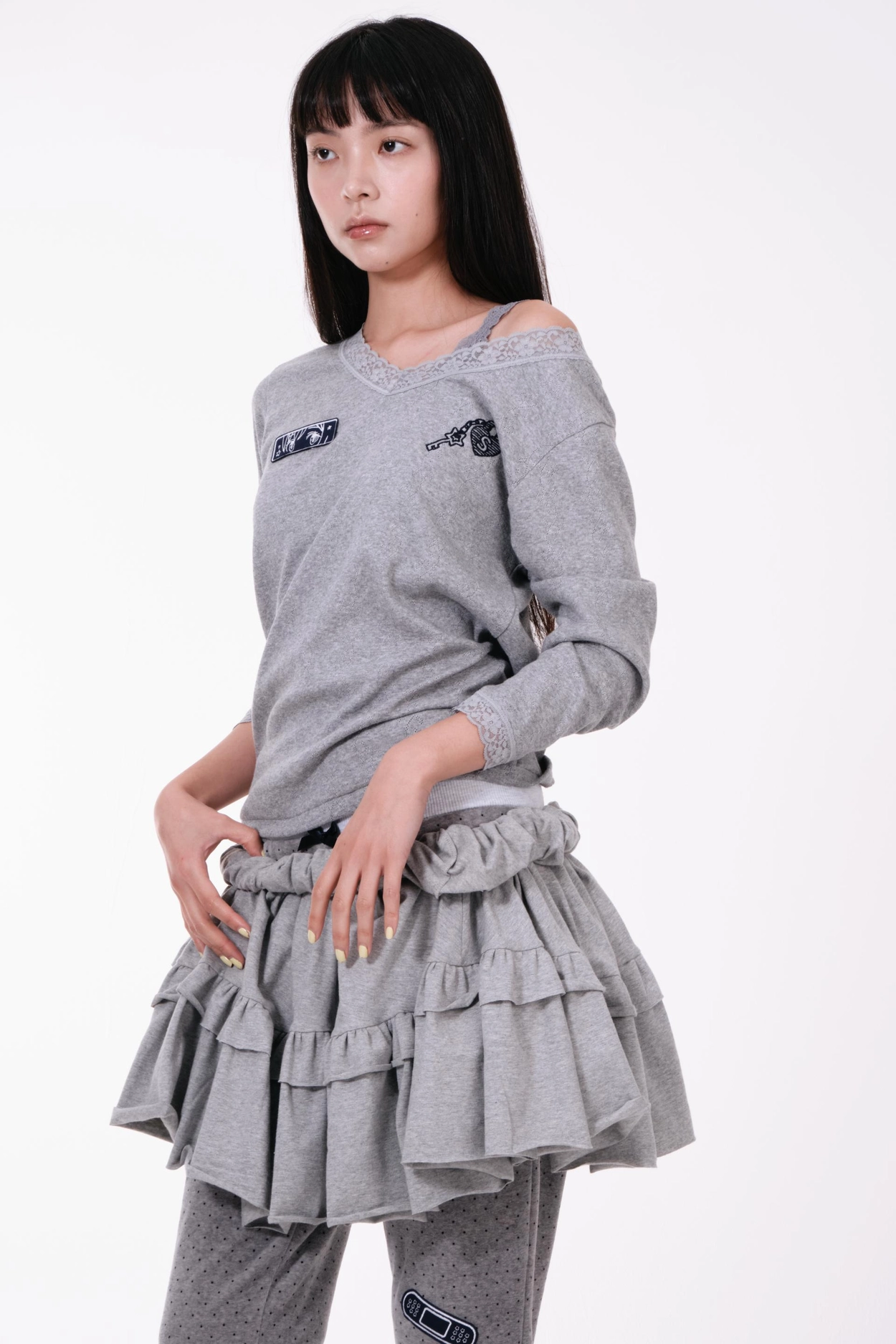 GOTTI LACE TOP GRAY : SHALOM