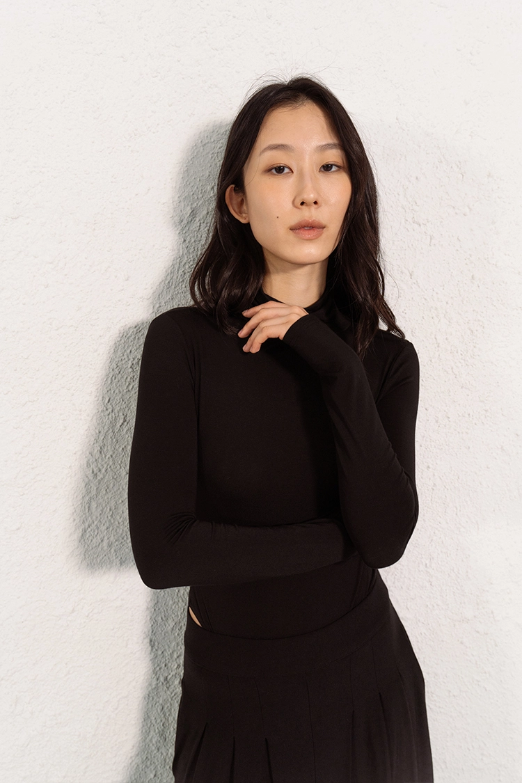 Open-Back Long-Sleeve Body-suit (Black)
