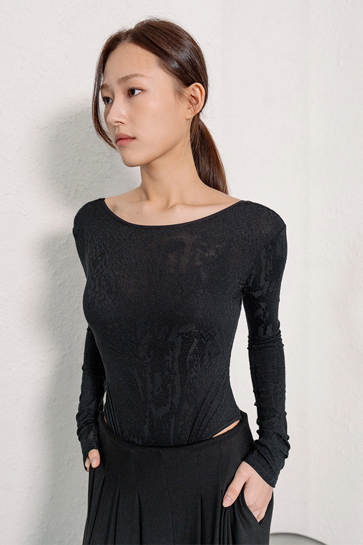 Waterfall Jacquard Long Sleeve Body-suit