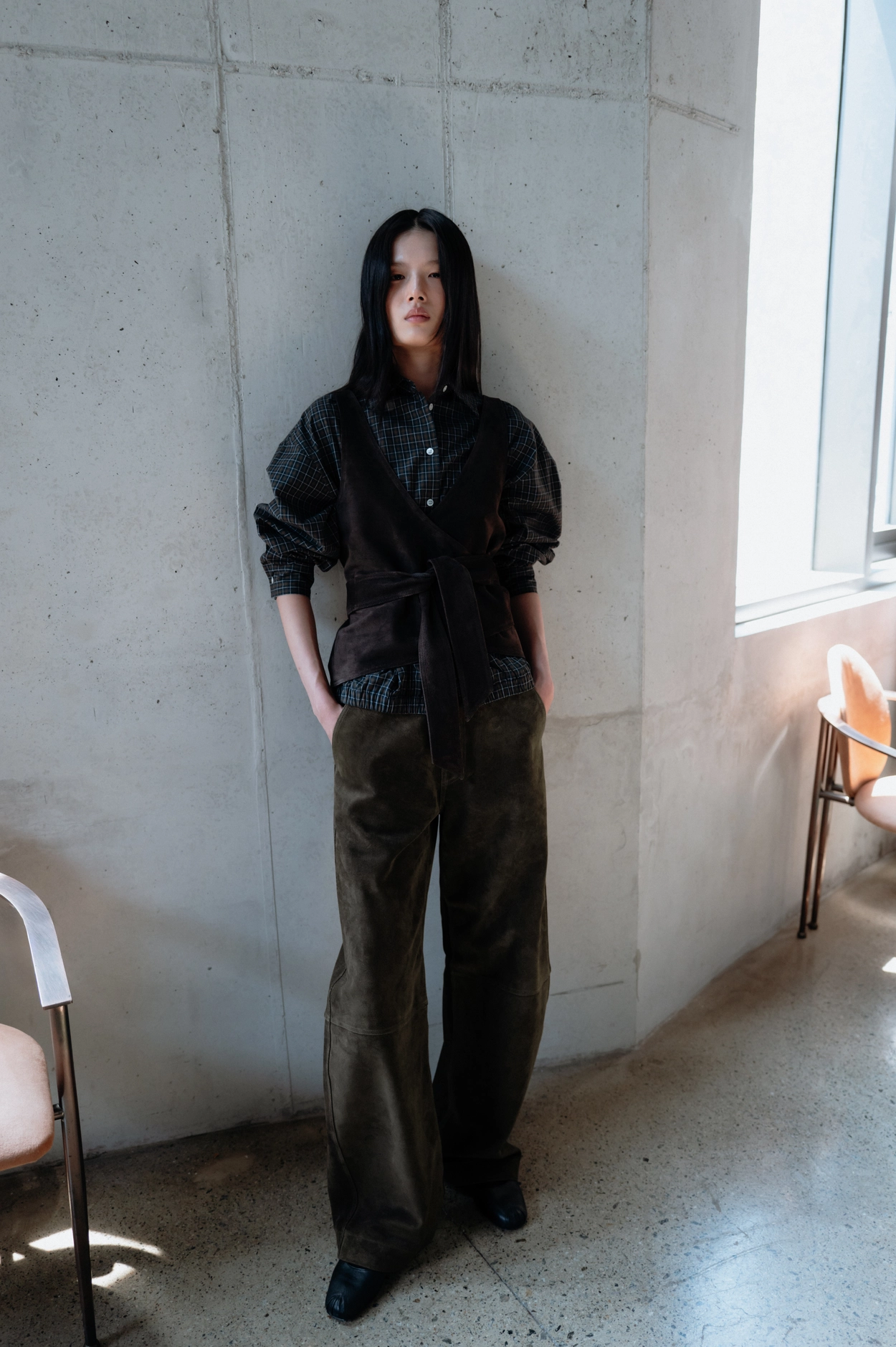 Cotton curve pants monoha 韓国　モノハ 모노하]Cotton curve pants (brown / ivory / black / navy / white)