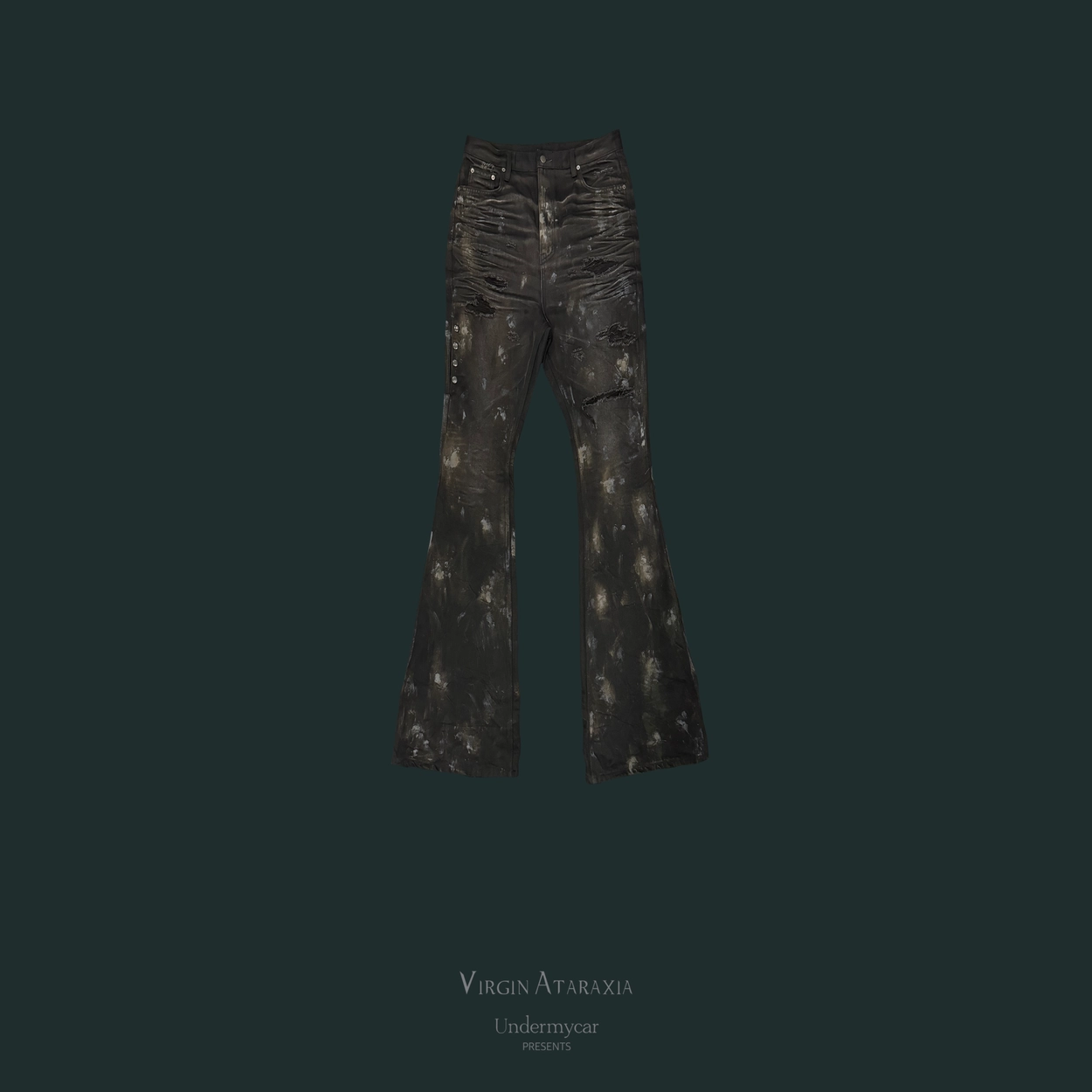 パンツ [UNDERMYCAR] WRINKLED WIDE FLARE JEANS Undermycar - Oil Stained Wrinkled Wide Flare Jeans | HBX