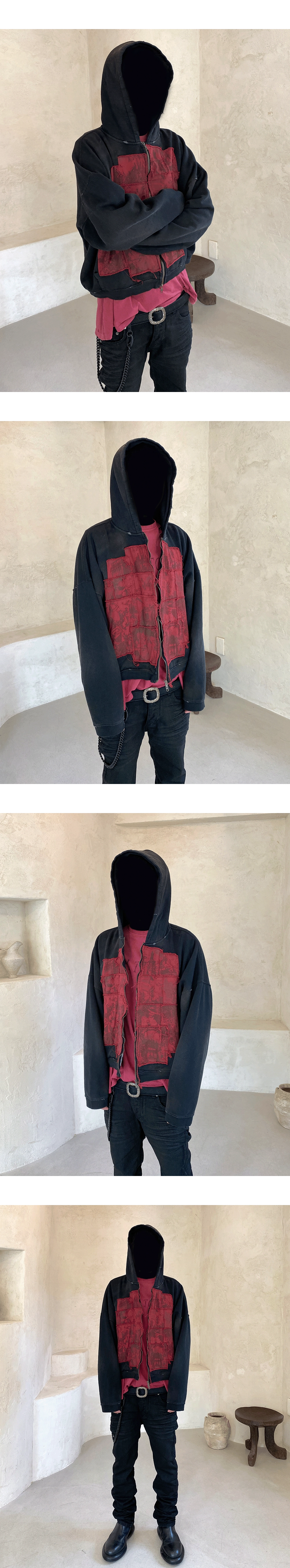 【Undermycar】Burning Wasteland Multi Patched Zipped Hoodie 25SS BURNING WASTELAND MULTI PATCHED ZIPPED HOODIE - BLACK
