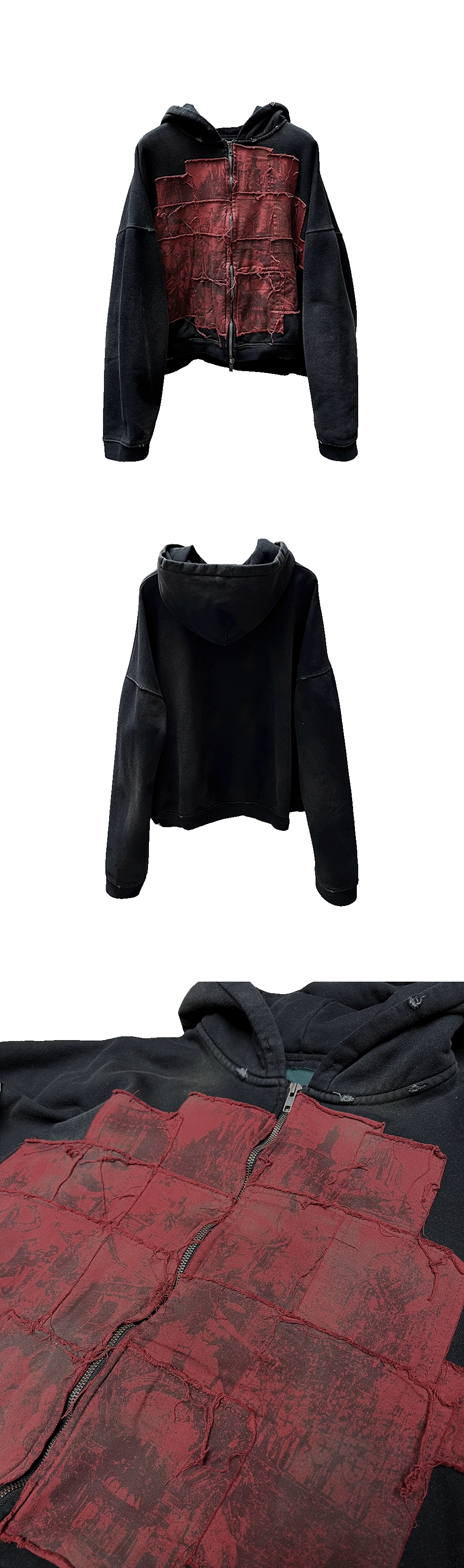 25SS BURNING WASTELAND MULTI PATCHED ZIPPED HOODIE - BLACK