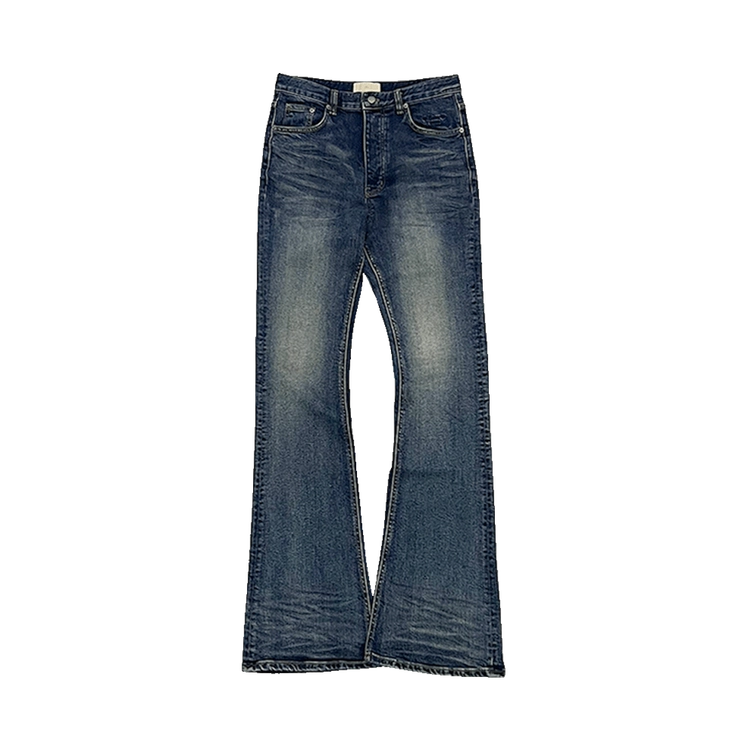 【Undermycar】Mu114 WASHED FLARE JEANS MU.114 Original Logo Washed Slim Flare Jeans Washed Blue : Undermycar