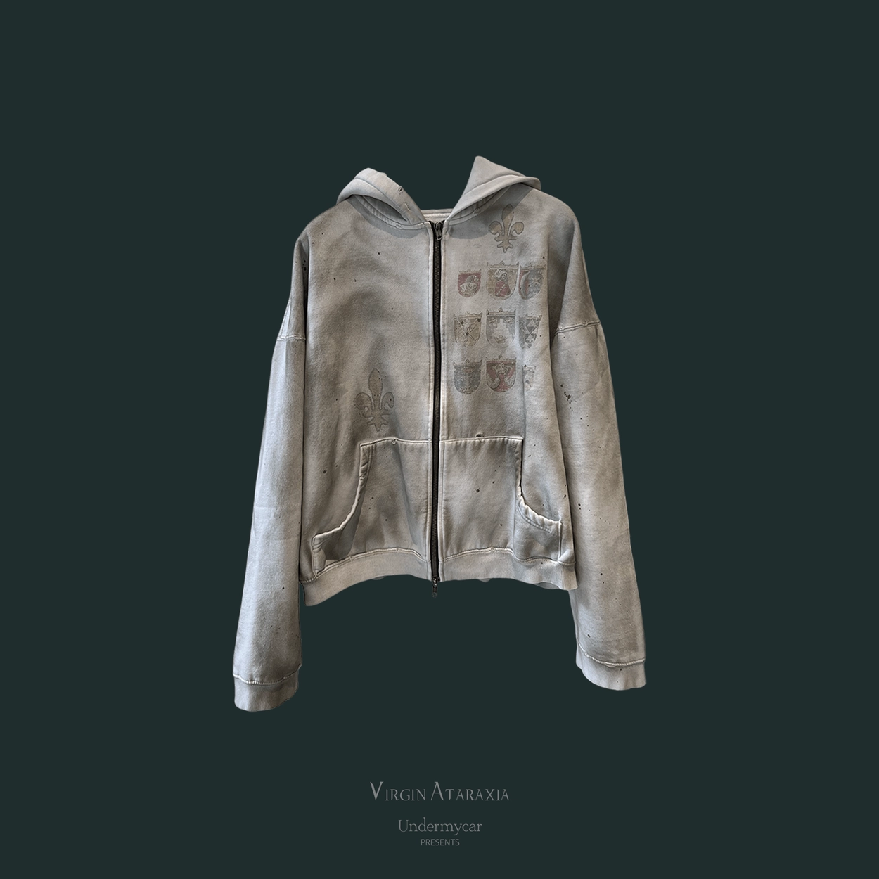 【Undermycar】25ss Old Faded Newspaper Vintage Zipped Hoodie UNDERMYCAR] 25SS OLD FADED NEWSPAPER VINTAGE ZIPPED HOODIE