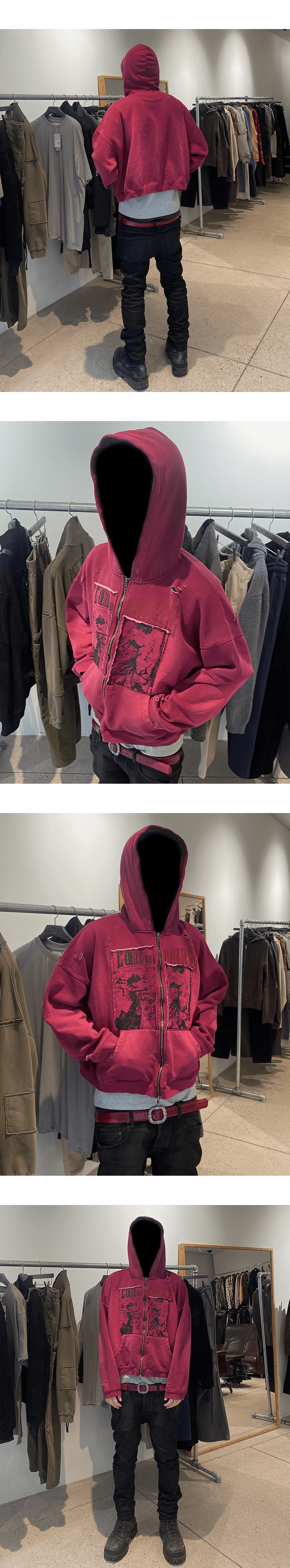 【Undermycar】25ss Vintage Poster Old Dyeing Zipped Hoodie UNDERMYCAR] 25SS VINTAGE POSTER OLD DYEING ZIPPED HOODIE