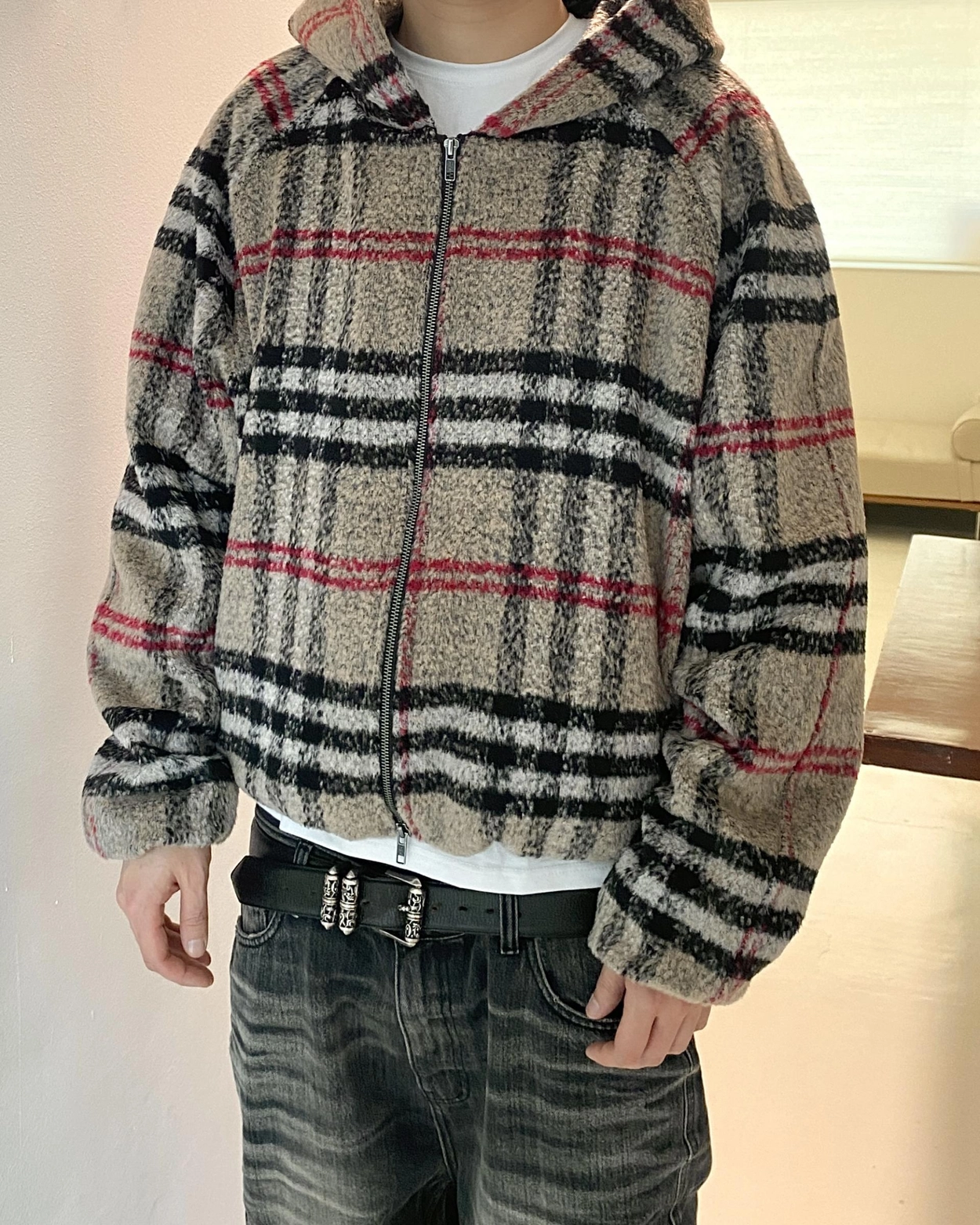 【Undermycar】London Heritage Check Fleece Hooded Jacket LONDON HERITAGE CHECK FLEECE HOODED JACKET - LONDON HERITAGE