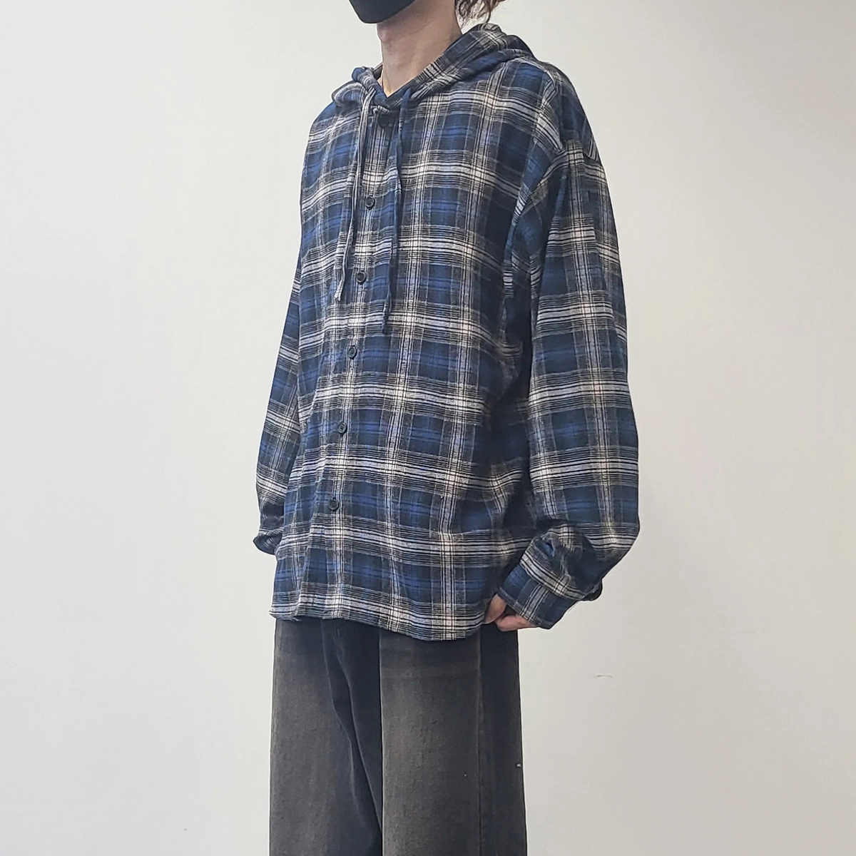 레트로 체크 후드 셔츠