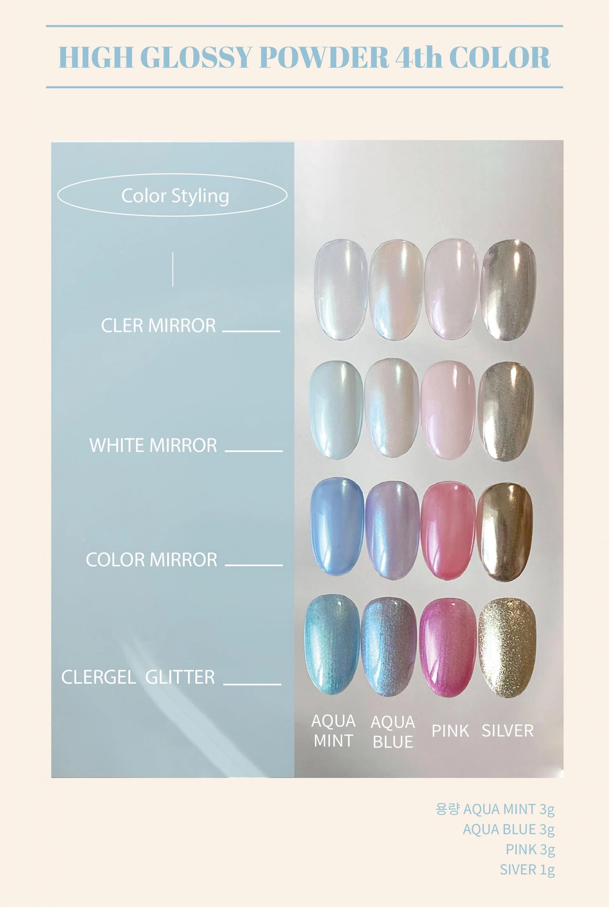 High Gloss Powder 4 Colors Swatch Guide