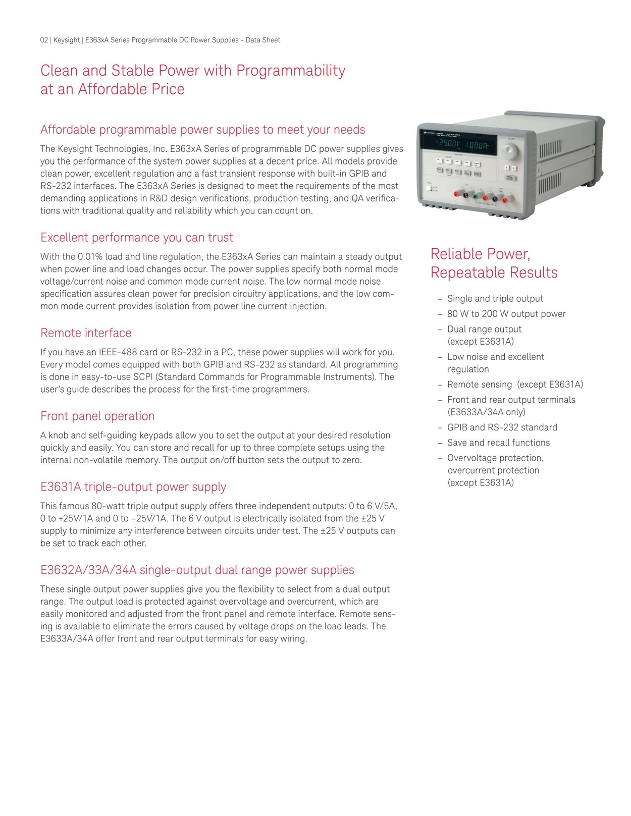 KEYSIGHT E3633A 200W 전원 공급기, 8V, 20A 또는 20V, 10A : 지니어스인더스트리 - 대한민국 No.1  산업장비 공급채널