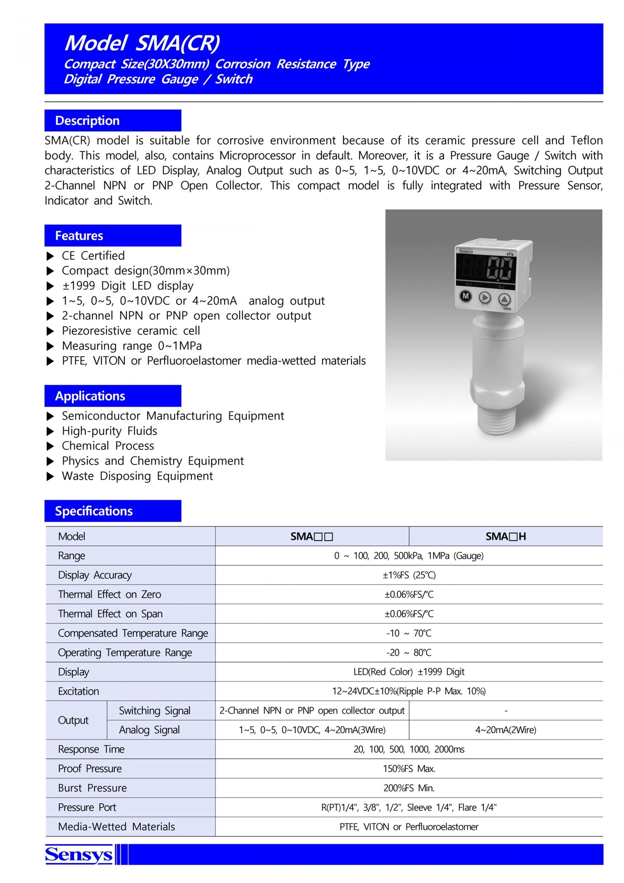 SENSYS SMA(CR) 2Wire 소형 내부식형 디지털 압력게이지 : 지니어스인더스트리 - 대한민국 No.1 산업장비 공급채널