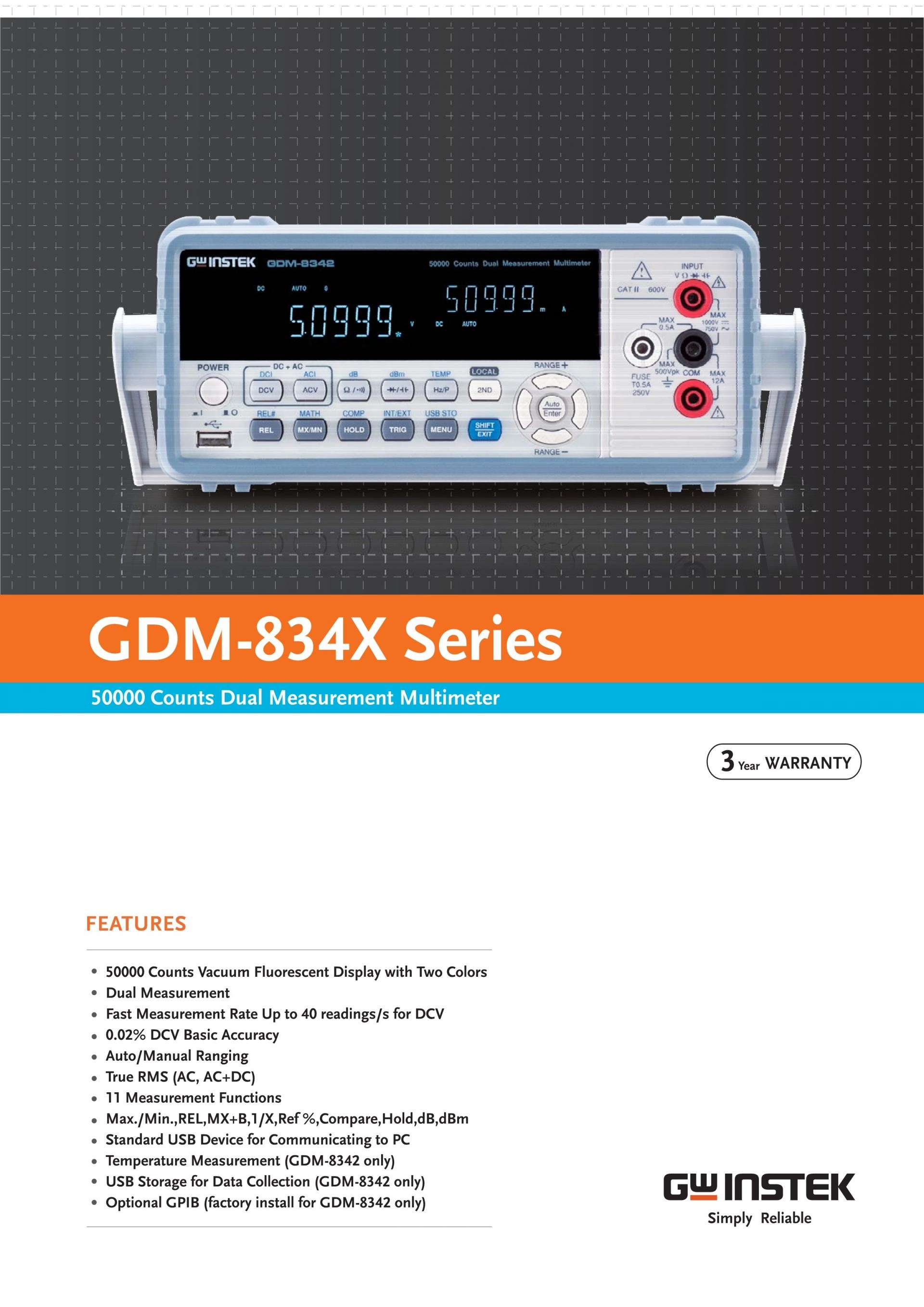 GW INSTEK GDM-8341 4 ¾ 디지트 듀얼 측정 멀티미터 : 지니어스 