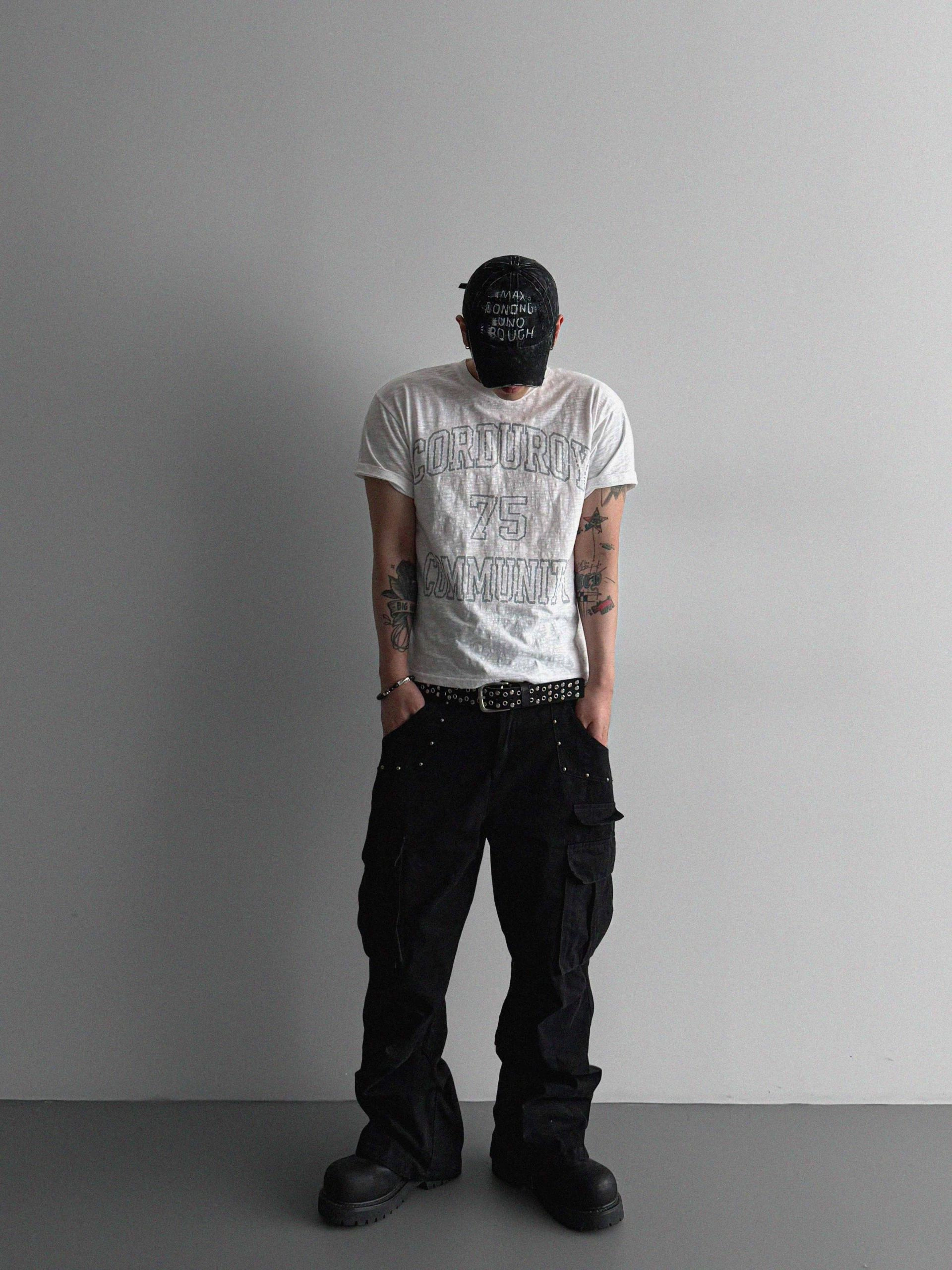 Dying stud cargo flared pants